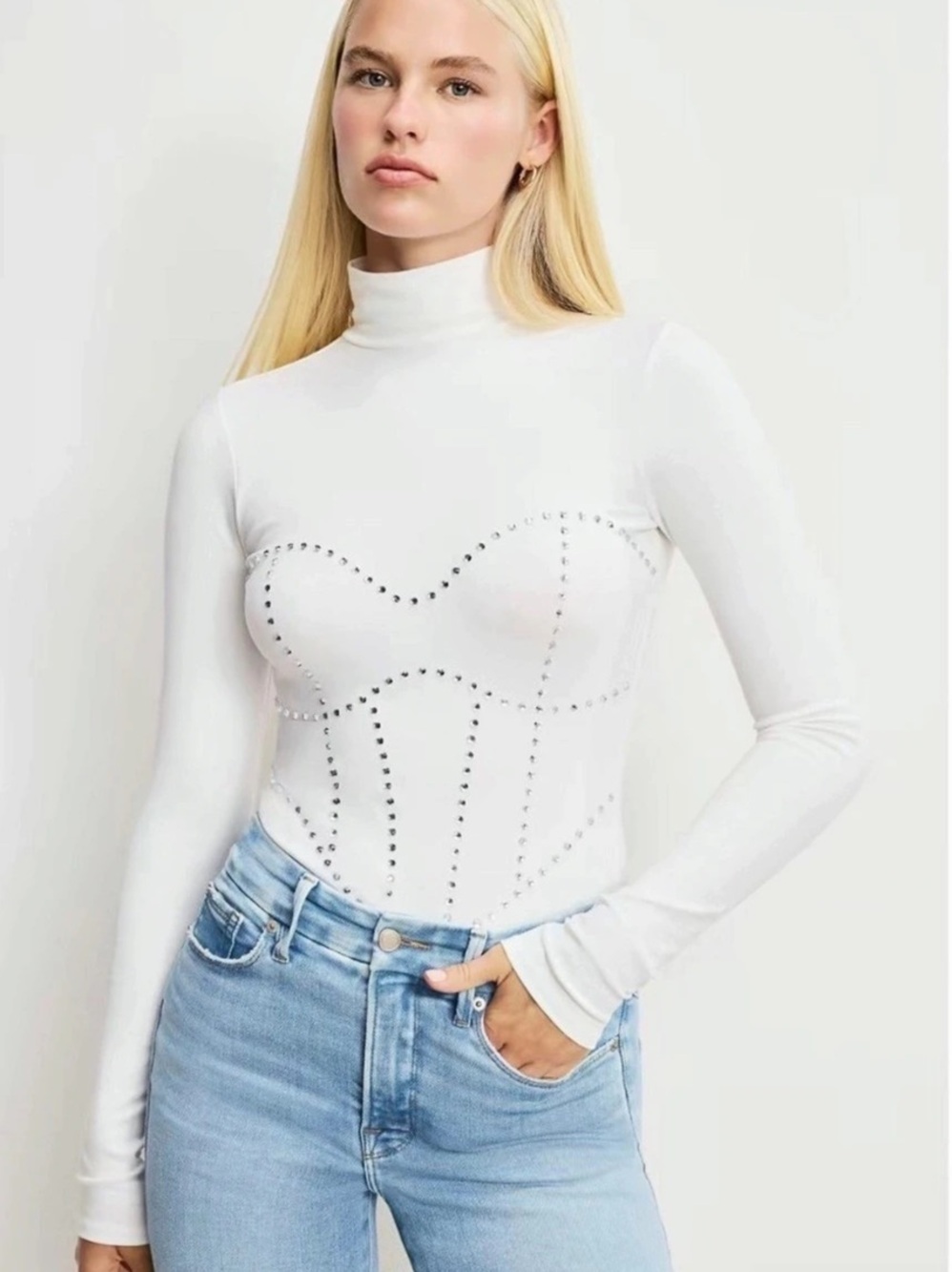 Good American Dolly Crystal Corset Bodysuit Crystal Corset Bodysuit in White